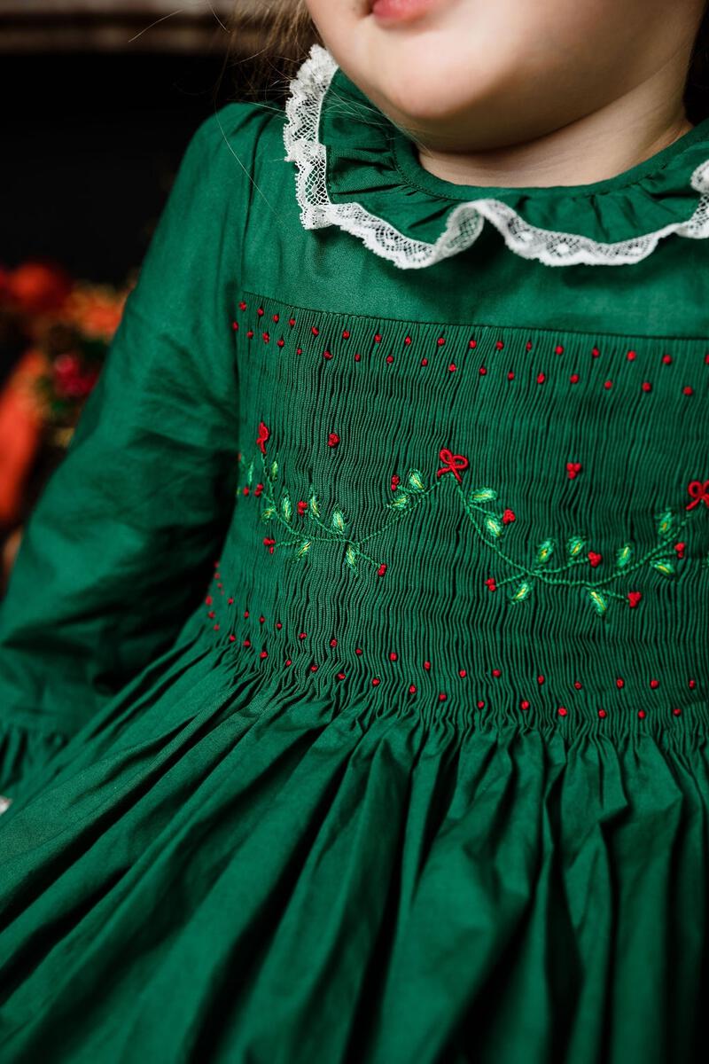 Margaret Long Sleeve Smocked Christmas Dress | Green 6 Margaret Long Sleeve Smocked Christmas Dress | Green 6