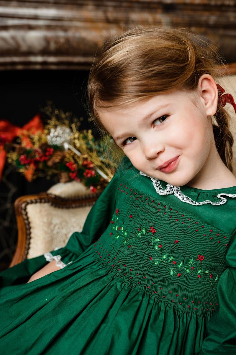 Green smocked christmas dresses hotsell