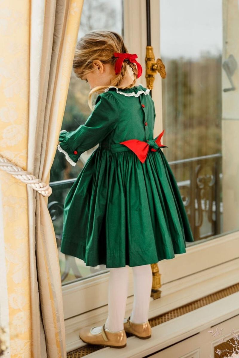Margaret Long Sleeve Smocked Christmas Dress | Green 6 Margaret Long Sleeve Smocked Christmas Dress | Green 6