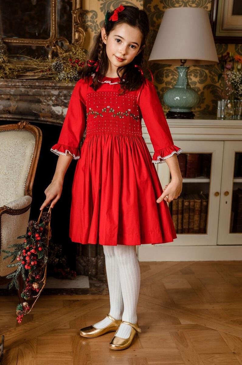 Margaret Long Sleeve Smocked Christmas Dress Red