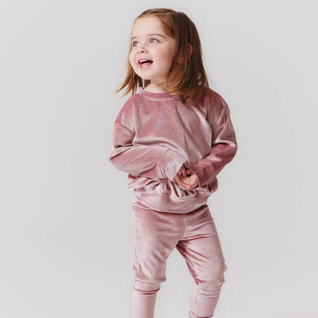 Girls Velour Sweatshirt Legging Set Mauve Pink and Blue Avenue