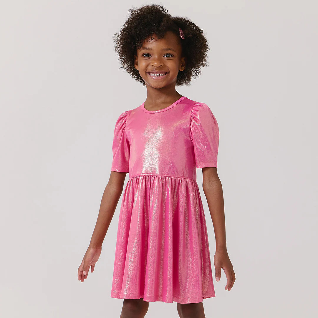 open lace back dress Barbie Inspired Little Girls Dress Pink – AH Baby Co main image 1