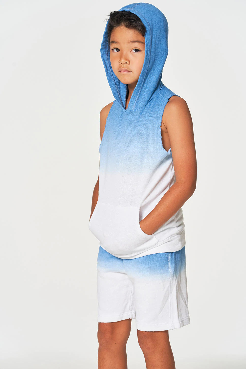 Boys Linen French Terry Sleeveless Muscle Pullover Hoodie Dip Dye Pink and Blue Avenue